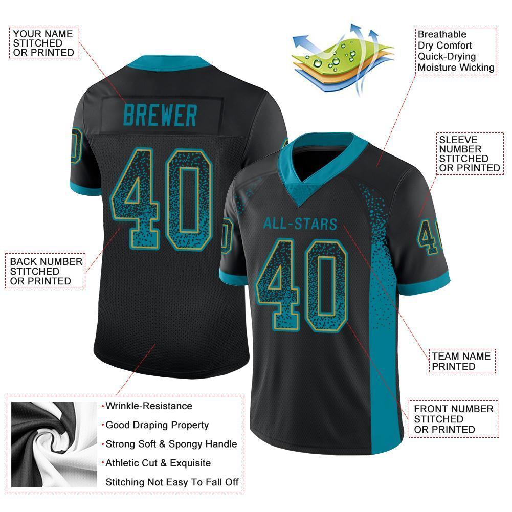 Custom Black Teal-Old Gold Drift Fashion Football Jersey view 3