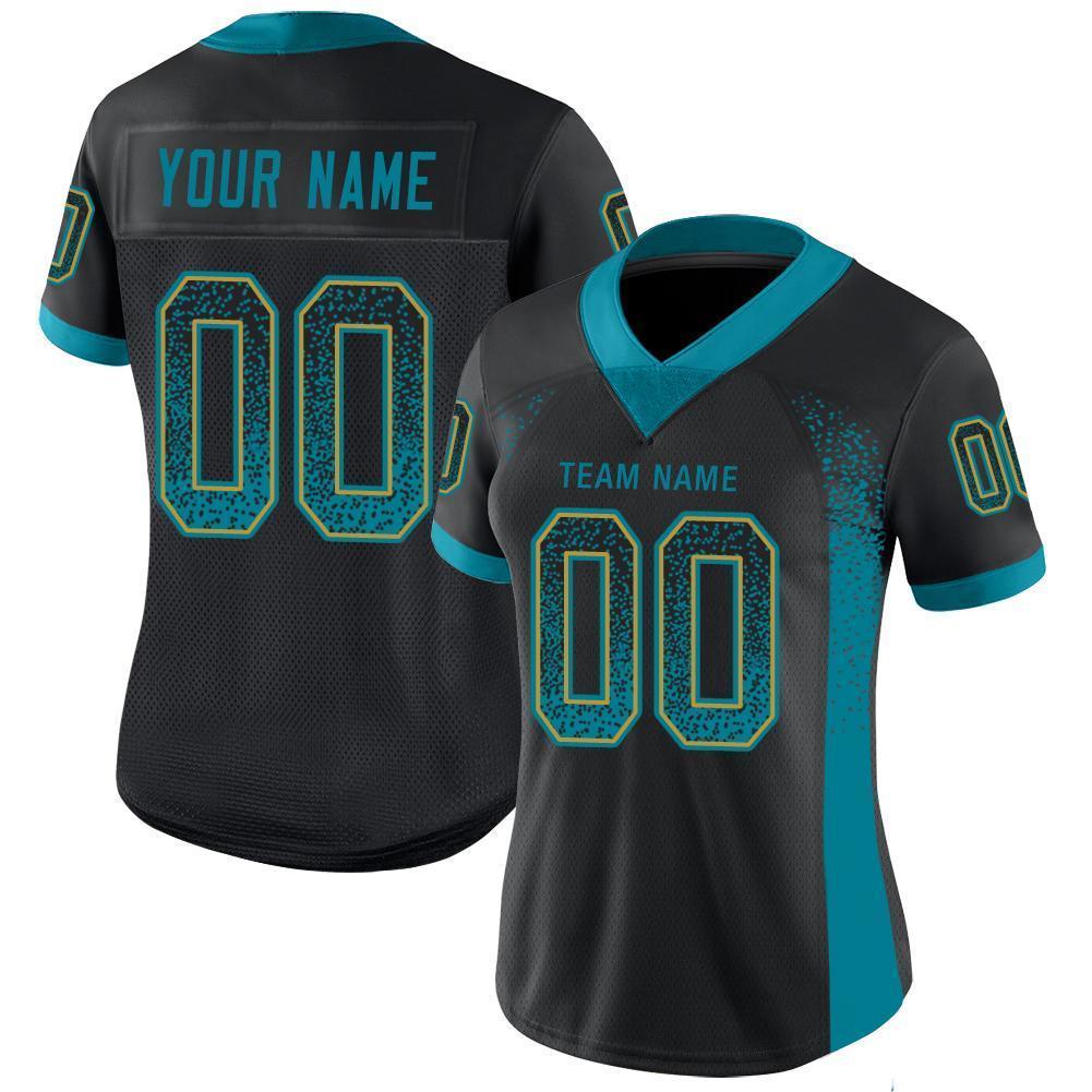 Custom Black Teal-Old Gold Drift Fashion Football Jersey view 2