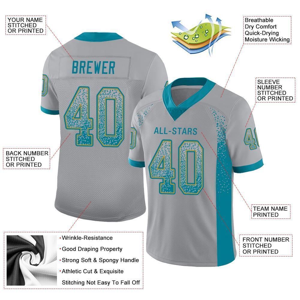 Custom Light Gray Teal-Old Gold Drift Fashion Football Jersey view 3