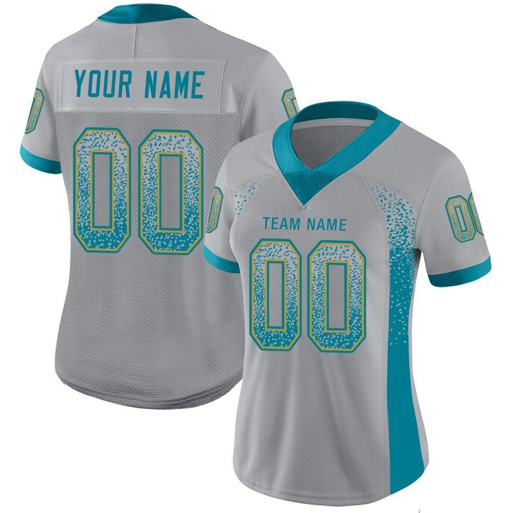 Custom Light Gray Teal-Old Gold Drift Fashion Football Jersey view 2