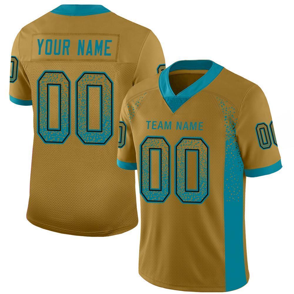 Custom Old Gold Teal-Black Drift Fashion Football Jersey - Main View