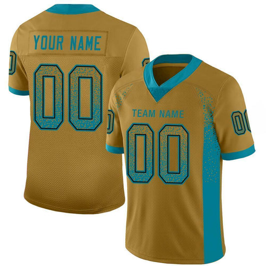 Custom Old Gold Teal-Black Drift Fashion Football Jersey - Main View