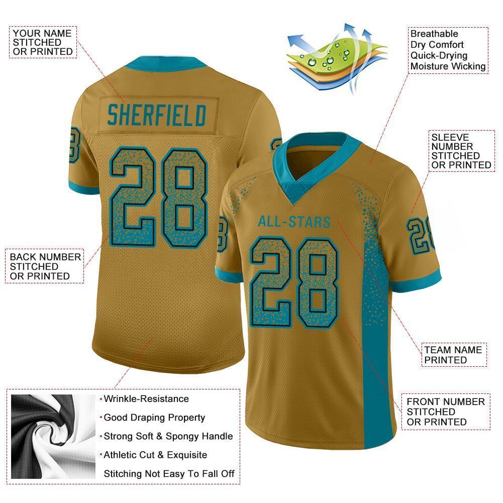 Custom Old Gold Teal-Black Drift Fashion Football Jersey view 3
