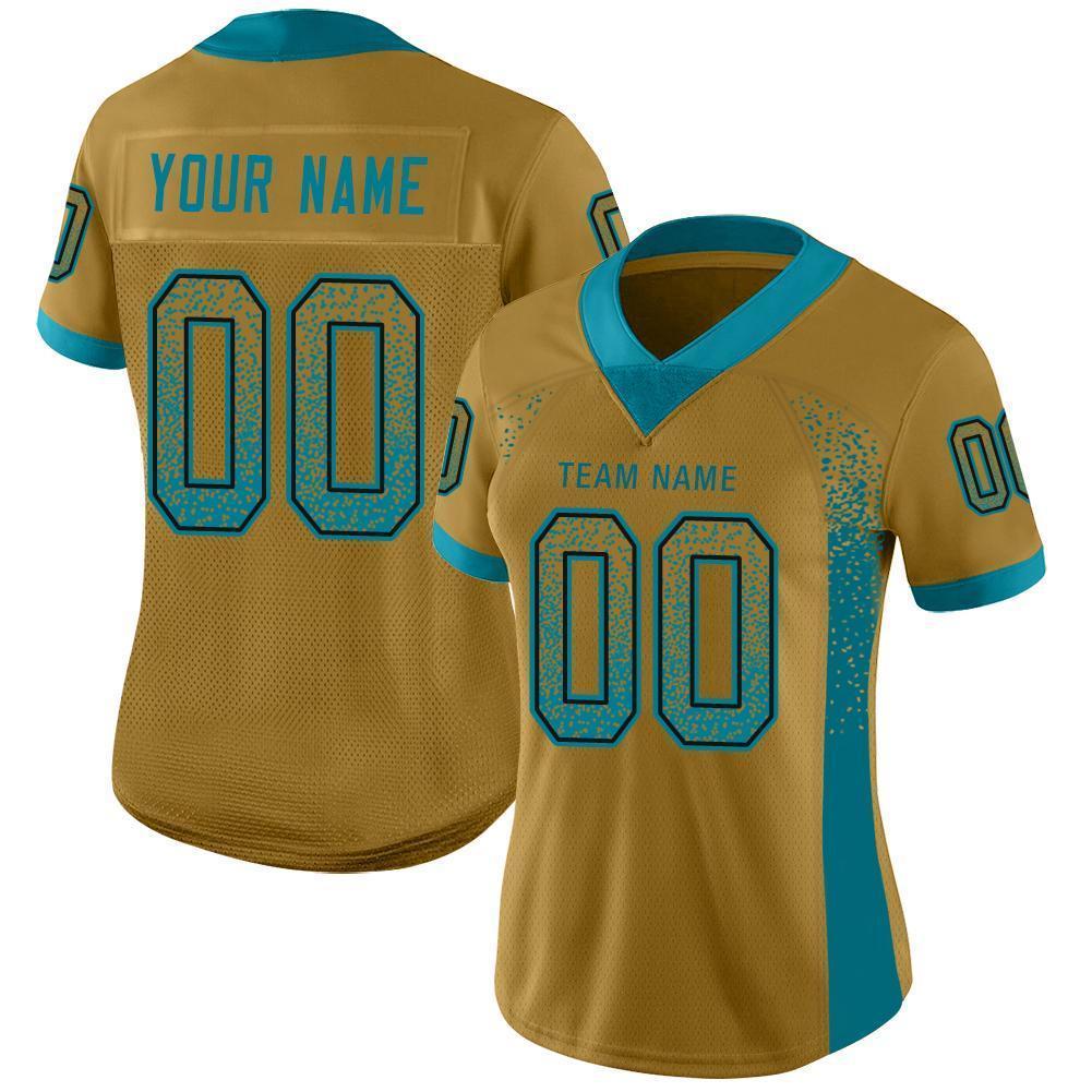Custom Old Gold Teal-Black Drift Fashion Football Jersey view 2