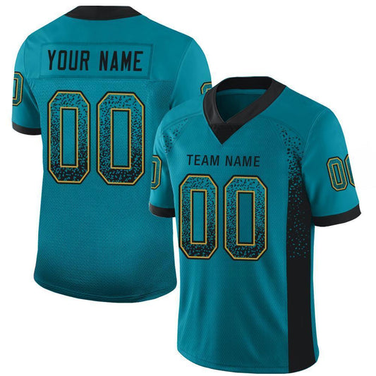 Custom Teal Black-Old Gold Drift Fashion Football Jersey - Main View