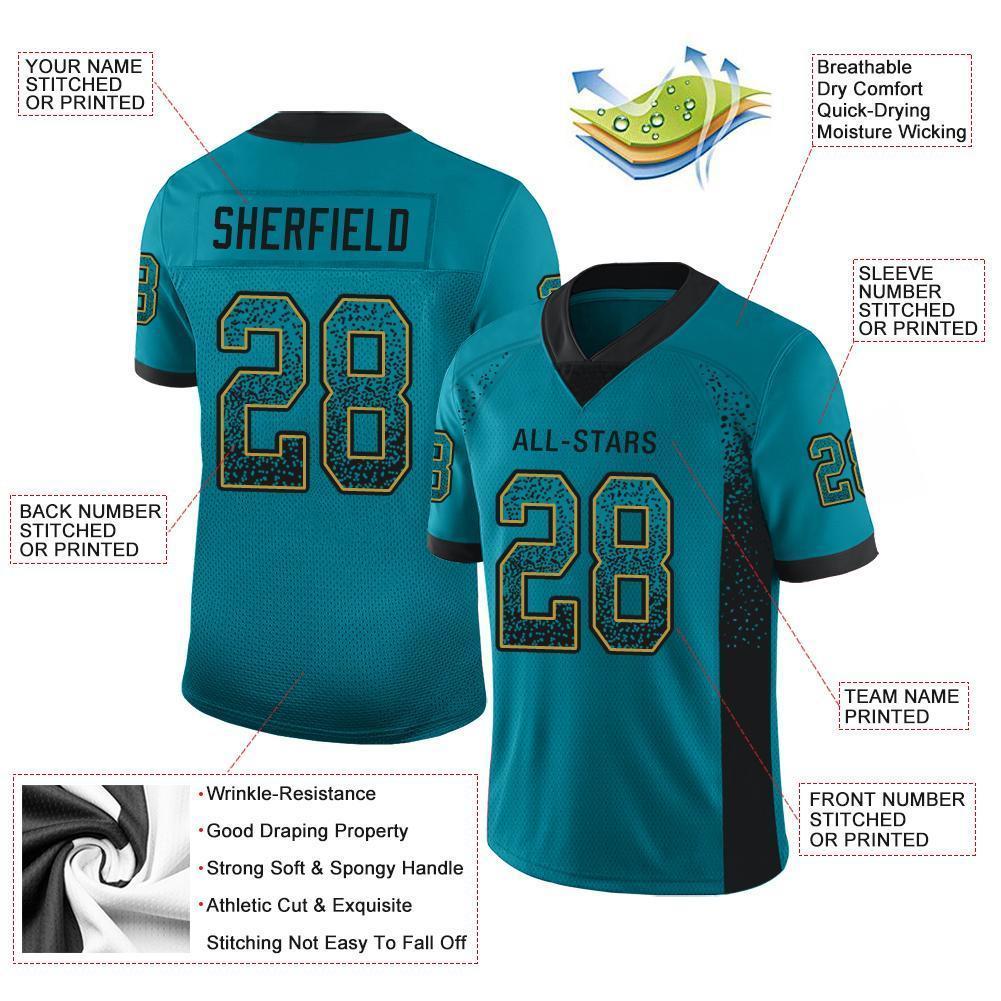 Custom Teal Black-Old Gold Drift Fashion Football Jersey view 3