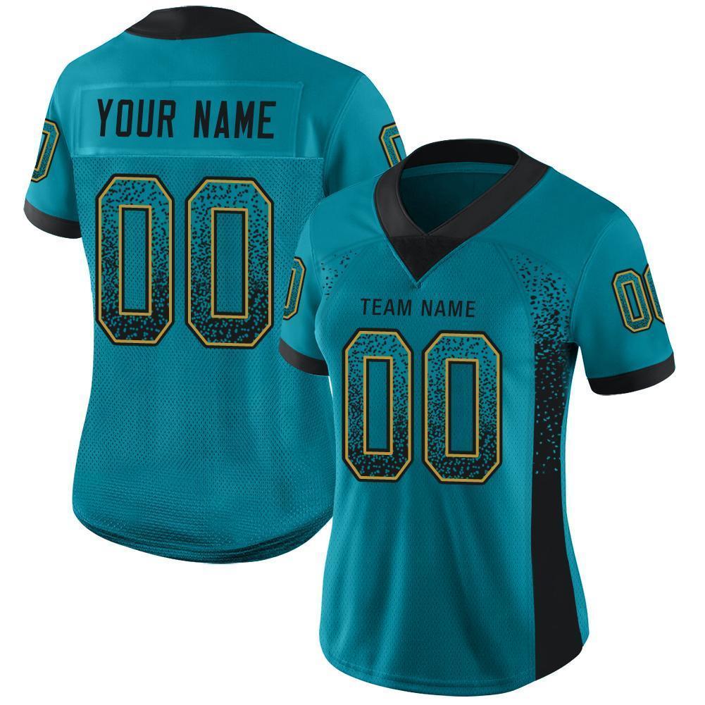 Custom Teal Black-Old Gold Drift Fashion Football Jersey view 2