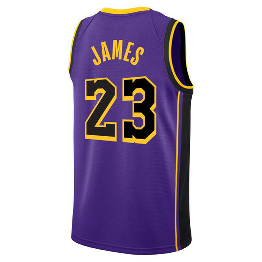LA.Lakers #23 LeBron James Statement Edition Swingman Purple Stitched American Basketball Jersey - Main View