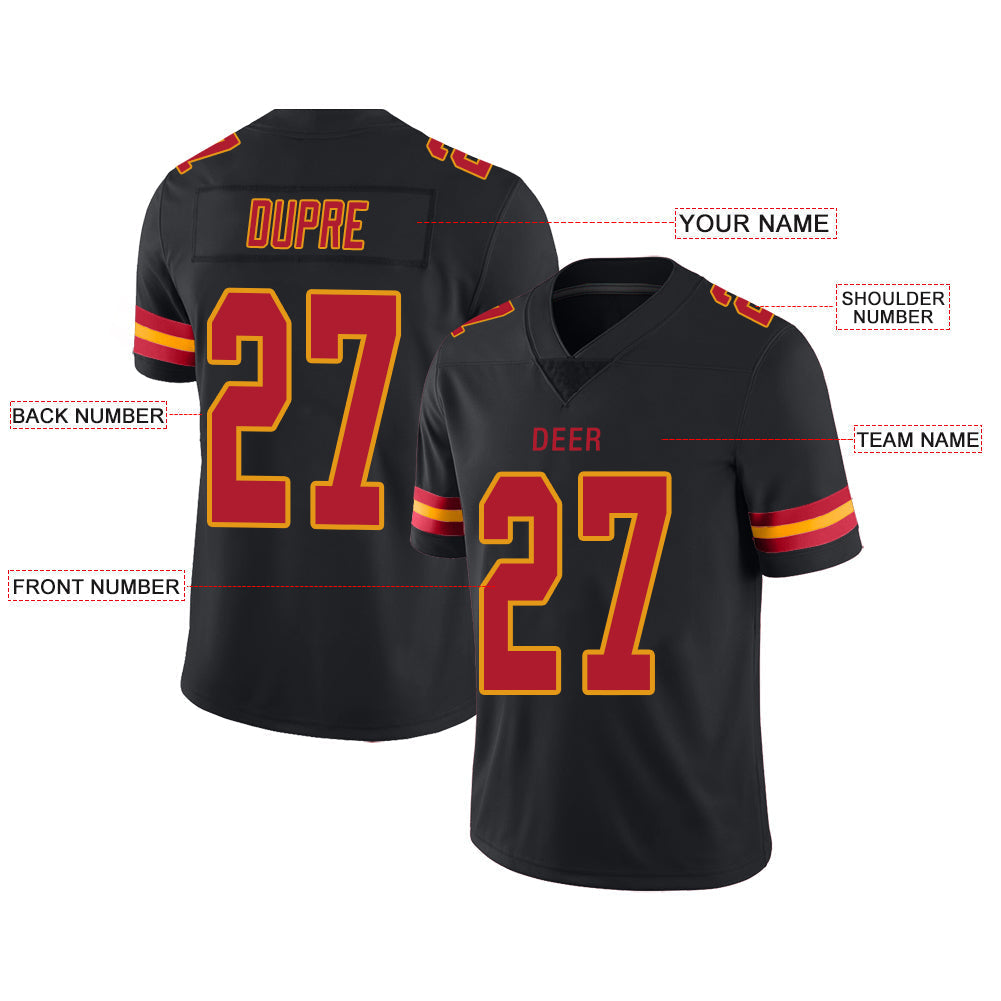 Custom KC.Chiefs Stitched American Football Jerseys Personalize Birthday Gifts Black Jersey view 2