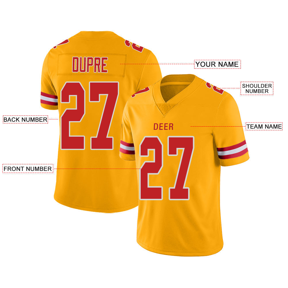 Custom KC.Chiefs Stitched American Football Jerseys Personalize Birthday Gifts Gold Jersey view 2