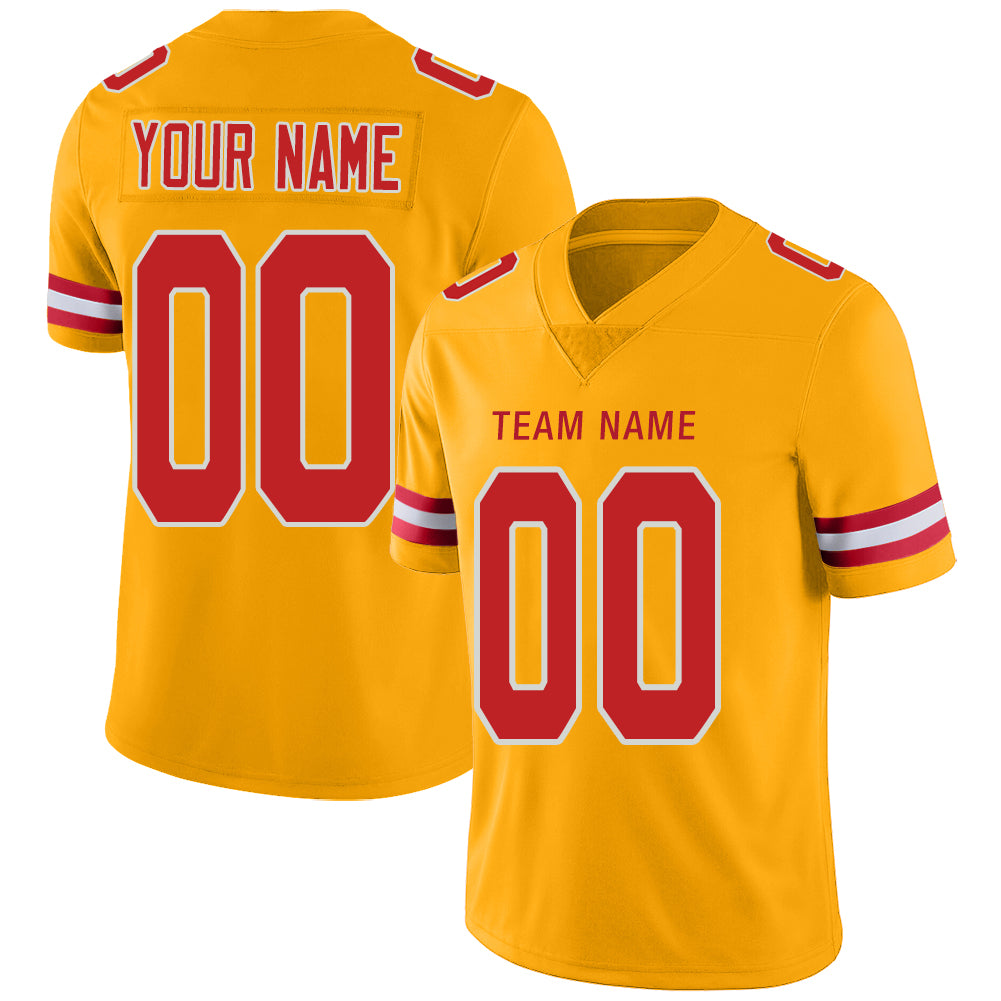 Custom KC.Chiefs Stitched American Football Jerseys Personalize Birthday Gifts Gold Jersey - Main View