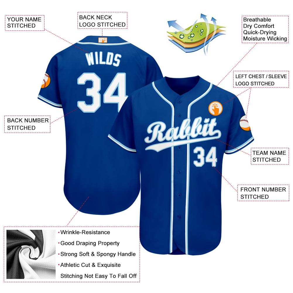 Custom Royal White-Light Blue Baseball Jersey view 4