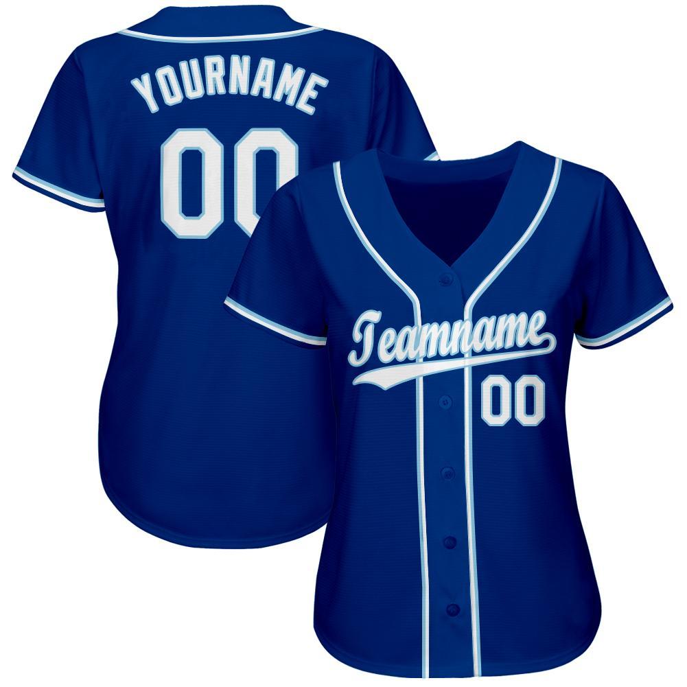 Custom Royal White-Light Blue Baseball Jersey view 3