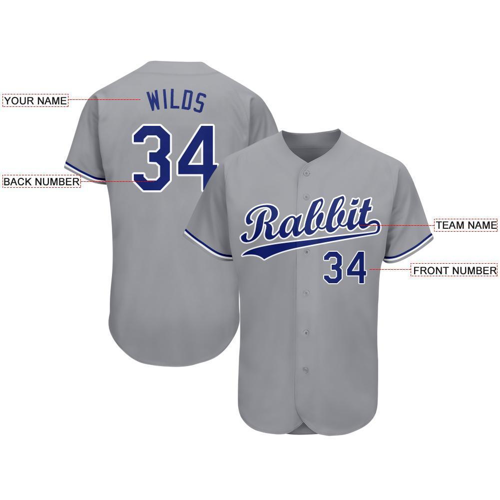 Custom Gray Royal-White Baseball Jersey view 4