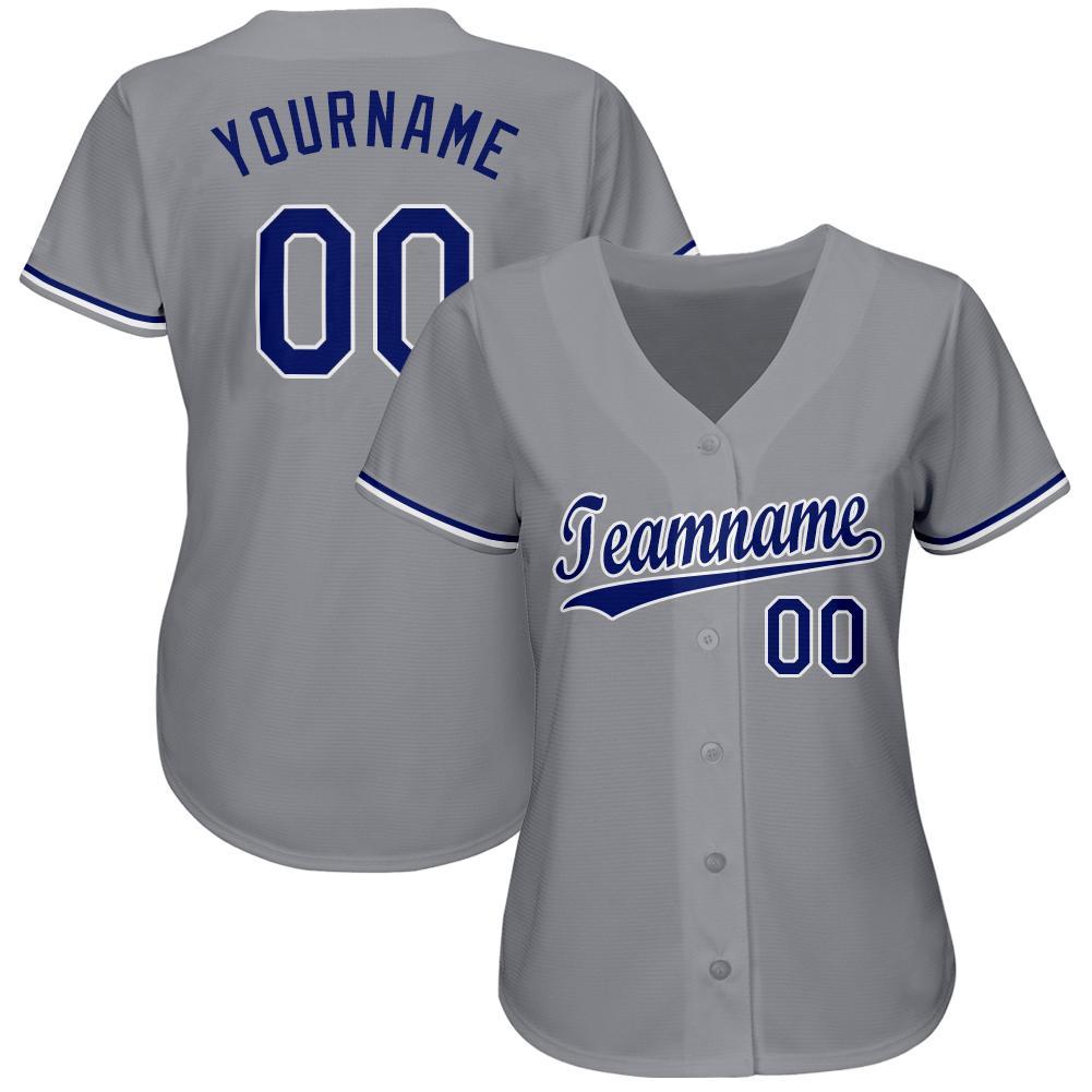 Custom Gray Royal-White Baseball Jersey view 3