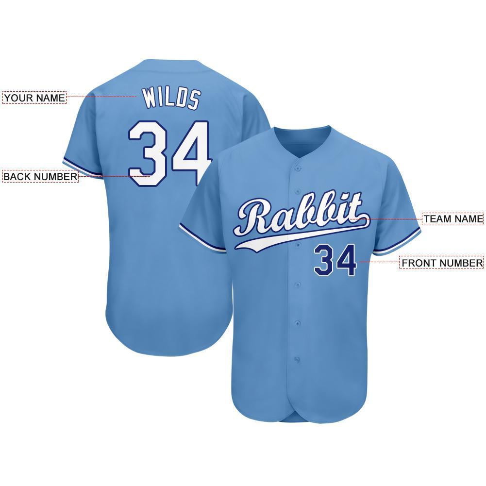 Custom Light Blue White-Royal Baseball Jersey view 3