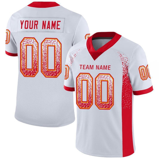 Custom White Scarlet-Gold Drift Fashion Football Jersey - Main View