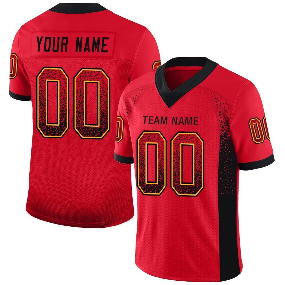 Custom Scarlet Black-Gold Drift Fashion Football Jersey - Main View