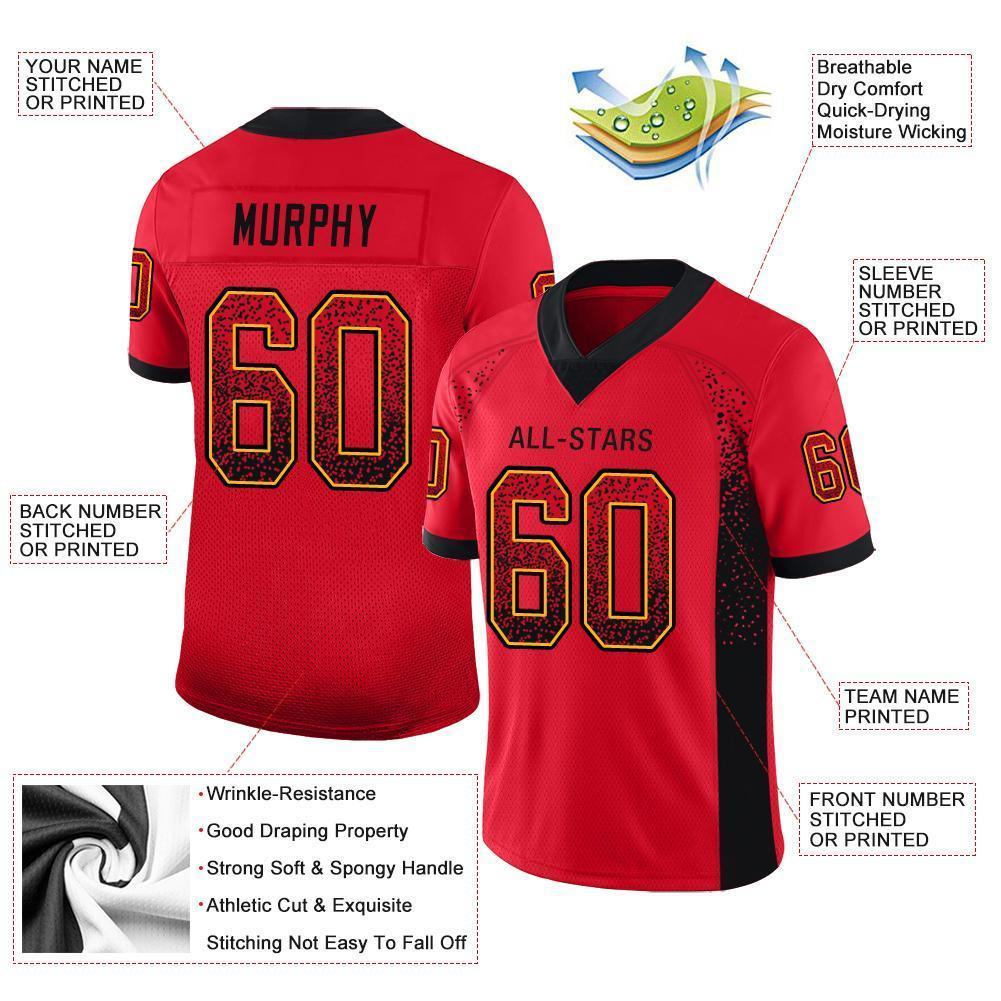 Custom Scarlet Black-Gold Drift Fashion Football Jersey view 3