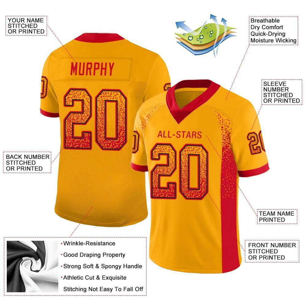 Custom Gold Scarlet-Black Drift Fashion Football Jersey view 3