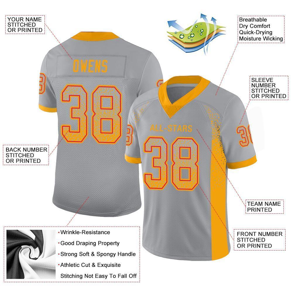 Custom Light Gray Gold-Scarlet Drift Fashion Football Jersey view 3