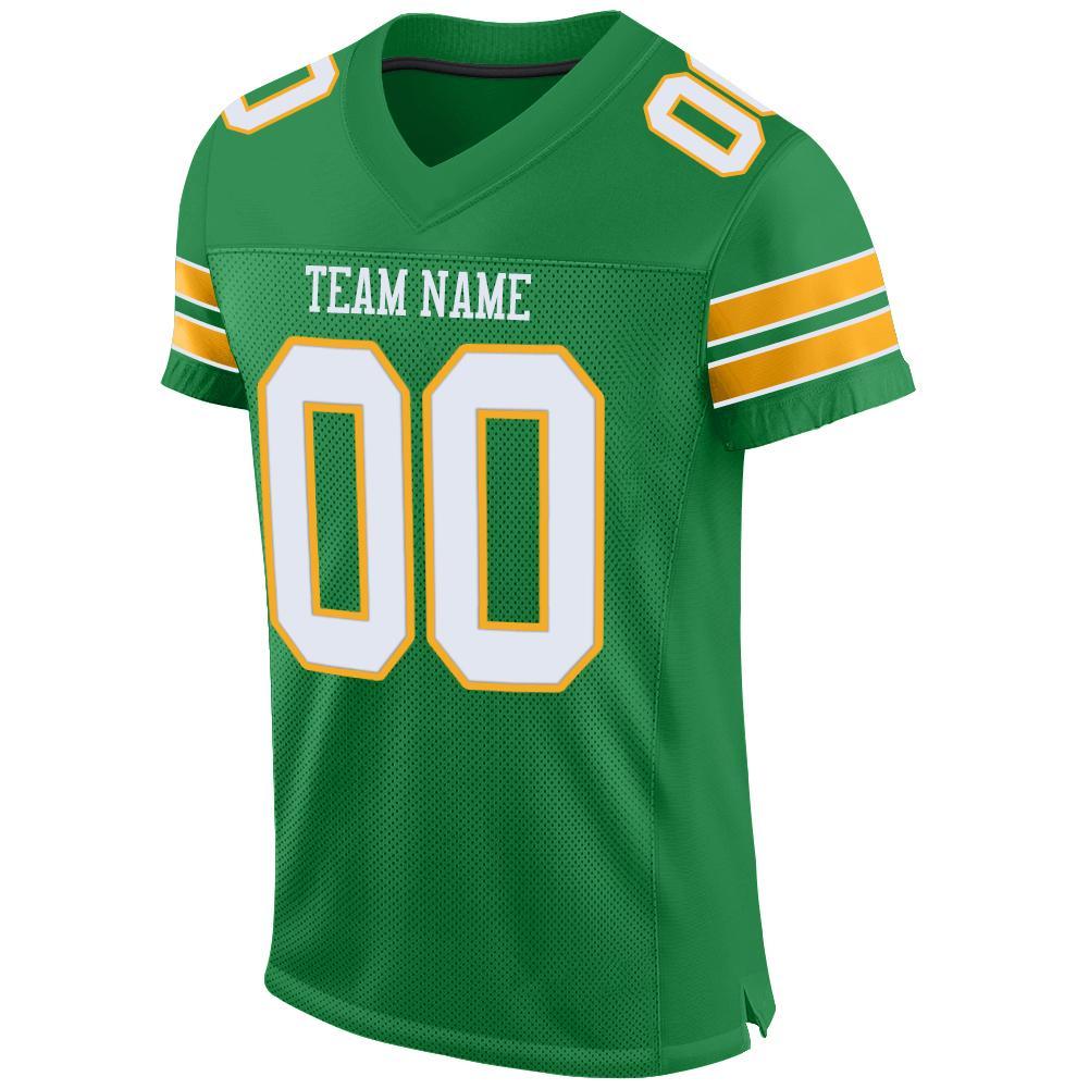 Custom Grass Green White-Gold Mesh Authentic Football Jersey view 2