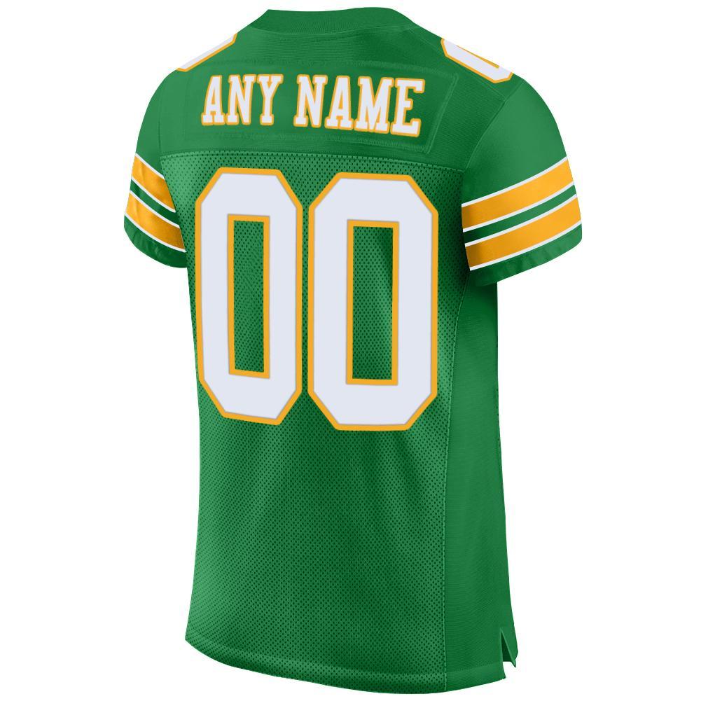 Custom Grass Green White-Gold Mesh Authentic Football Jersey view 3