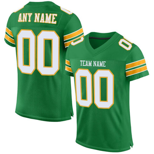 Custom Grass Green White-Gold Mesh Authentic Football Jersey - Main View