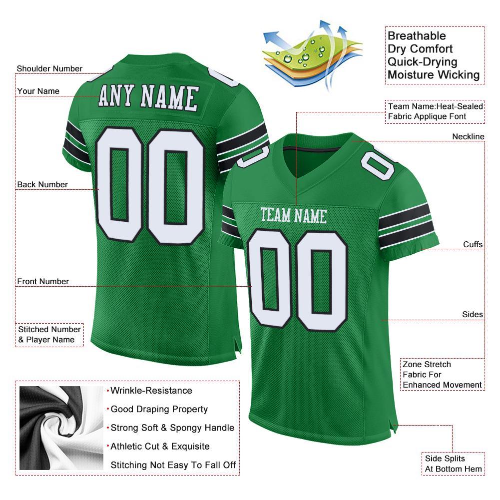 Custom Grass Green White-Black Mesh Authentic Football Jersey view 4