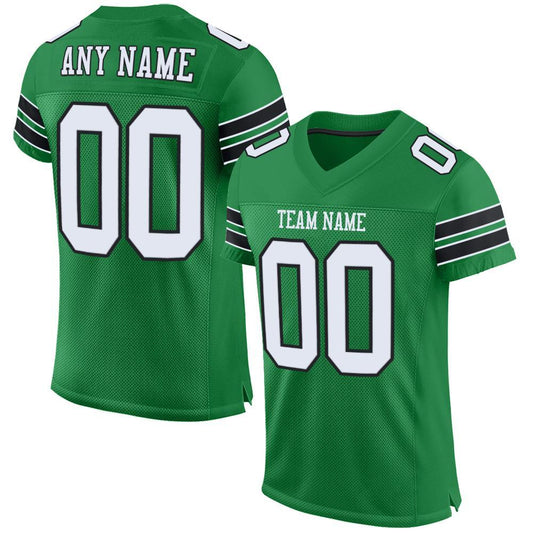 Custom Grass Green White-Black Mesh Authentic Football Jersey - Main View