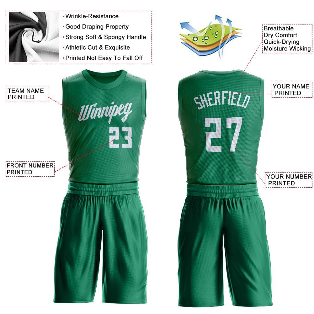 Custom Kelly Green White Round Neck Basketball Uniform Jersey view 3