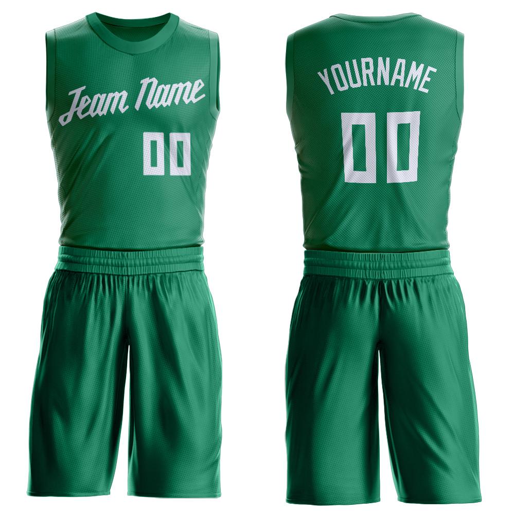 Custom Kelly Green White Round Neck Basketball Uniform Jersey - Main View