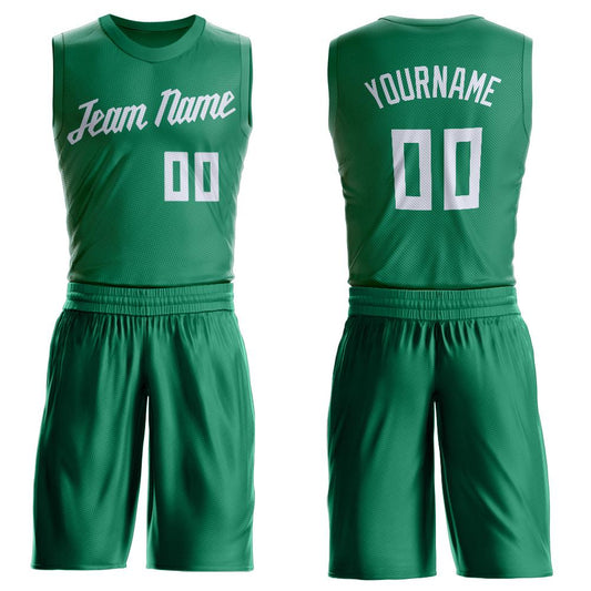 Custom Kelly Green White Round Neck Basketball Uniform Jersey - Main View
