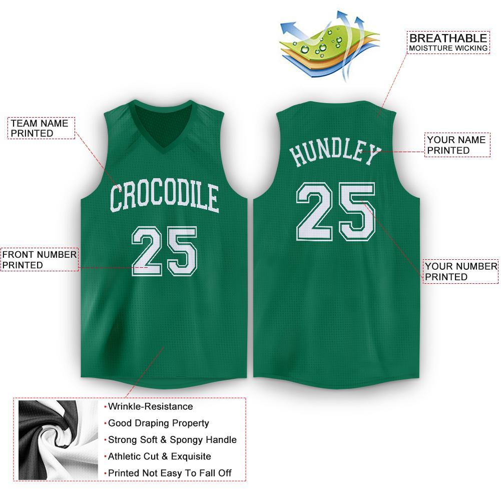 Custom Kelly Green White V-Neck Basketball Jersey view 2