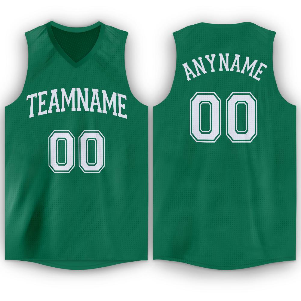 Custom Kelly Green White V-Neck Basketball Jersey - Main View