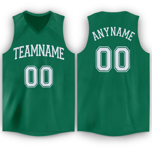 Custom Kelly Green White V-Neck Basketball Jersey - Main View
