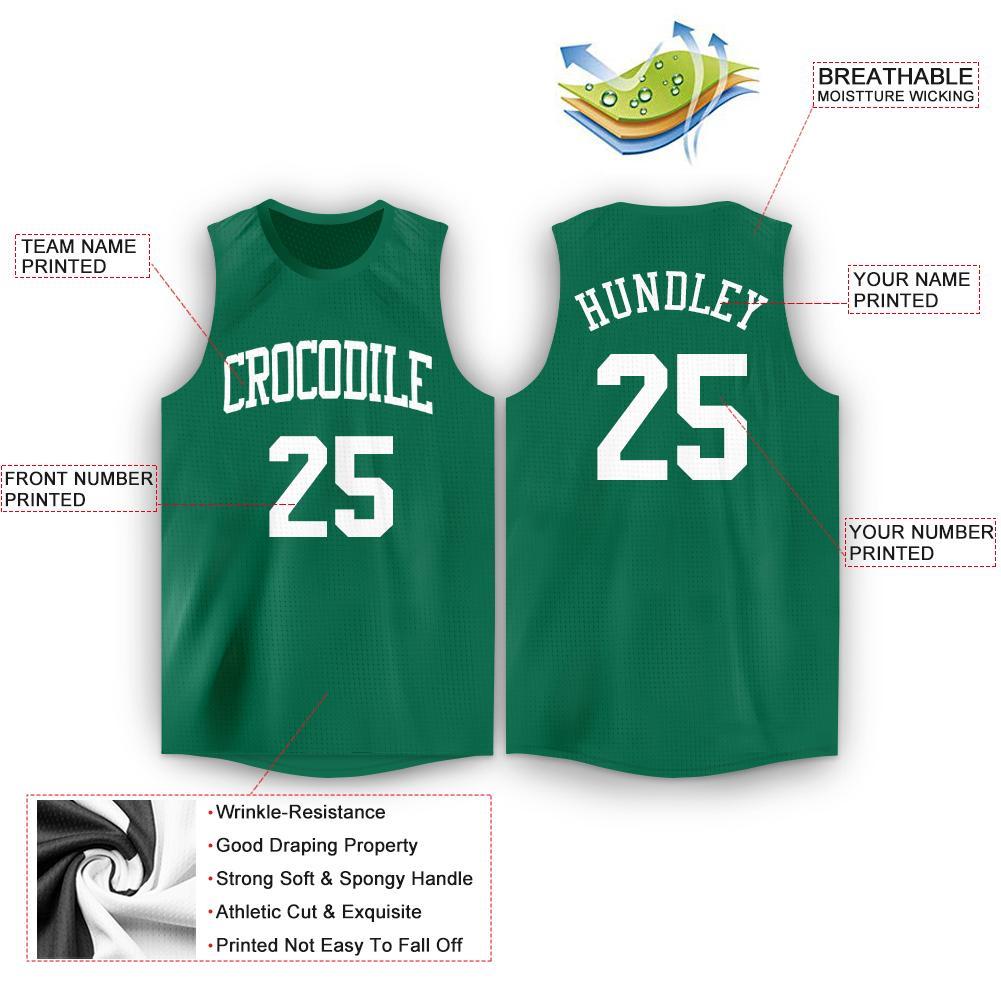 Custom Kelly Green White Round Neck Basketball Jersey view 2