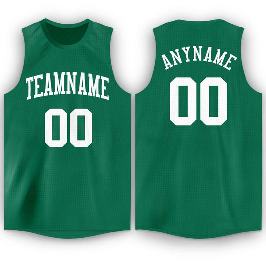 Custom Kelly Green White Round Neck Basketball Jersey - Main View