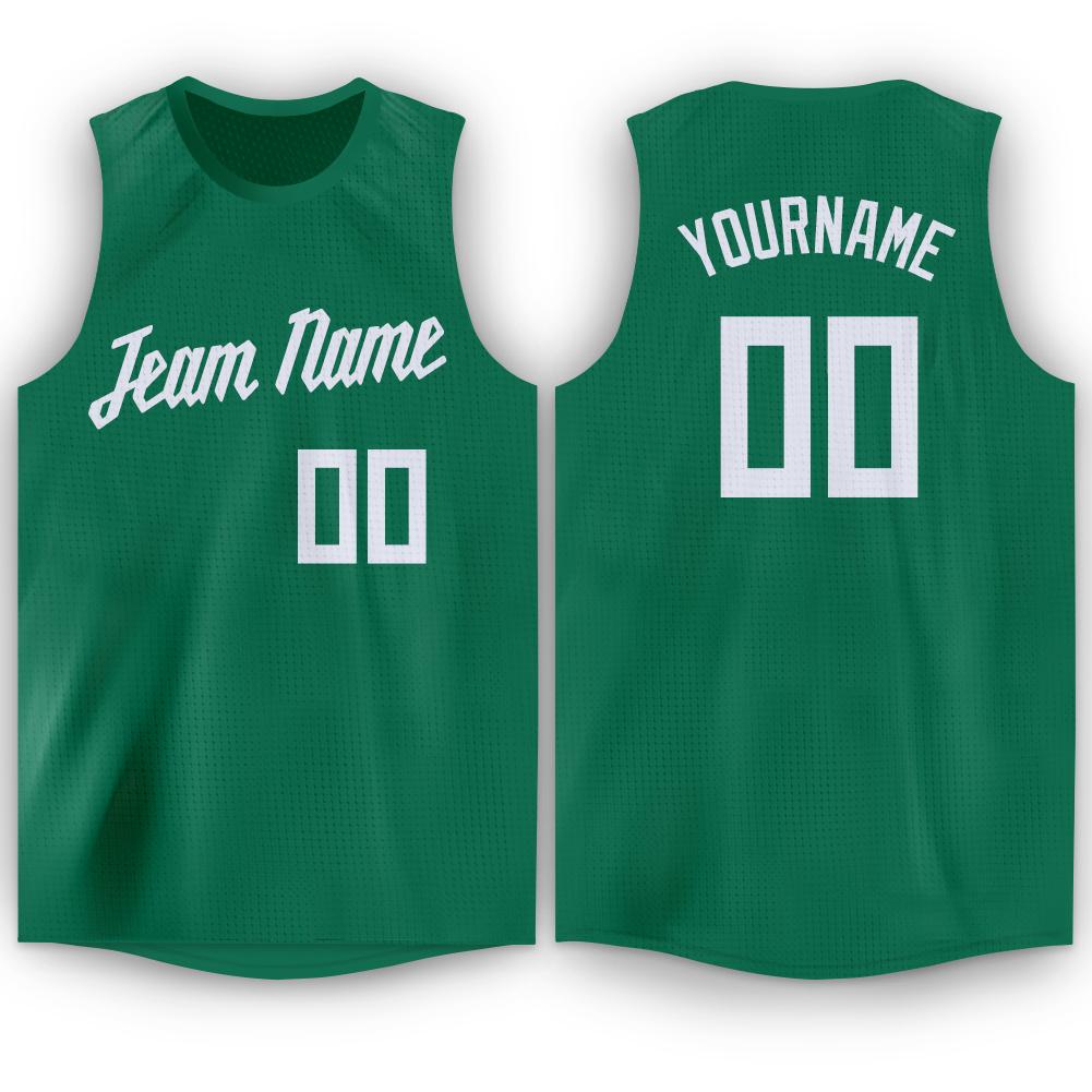 Custom Kelly Green White Round Neck Basketball Jersey - Main View