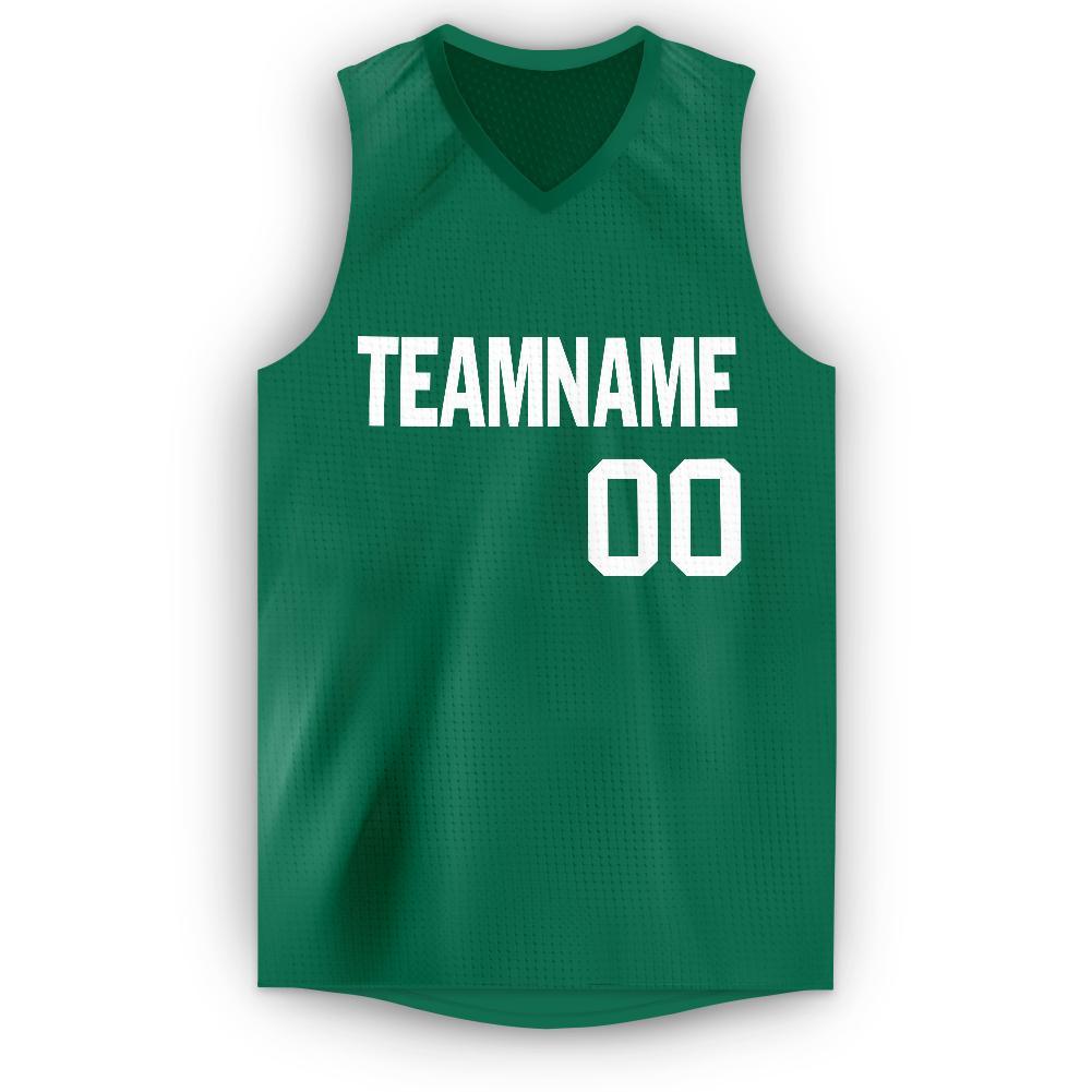 Custom Kelly Green White V-Neck Basketball Jersey view 5