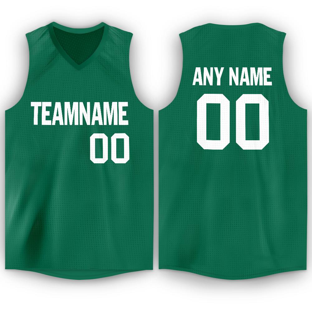 Custom Kelly Green White V-Neck Basketball Jersey - Main View