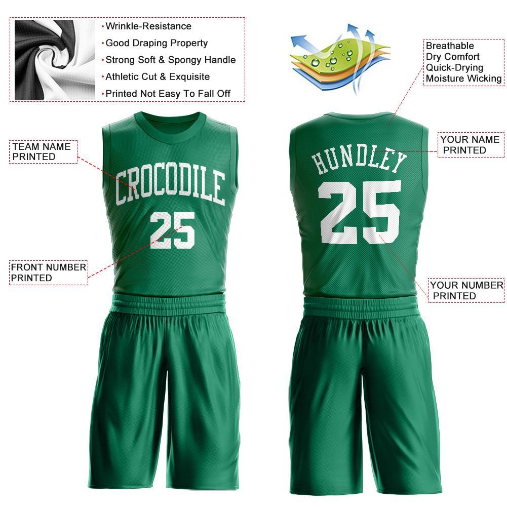 Custom Kelly Green White Round Neck Basketball Uniform Jersey view 3