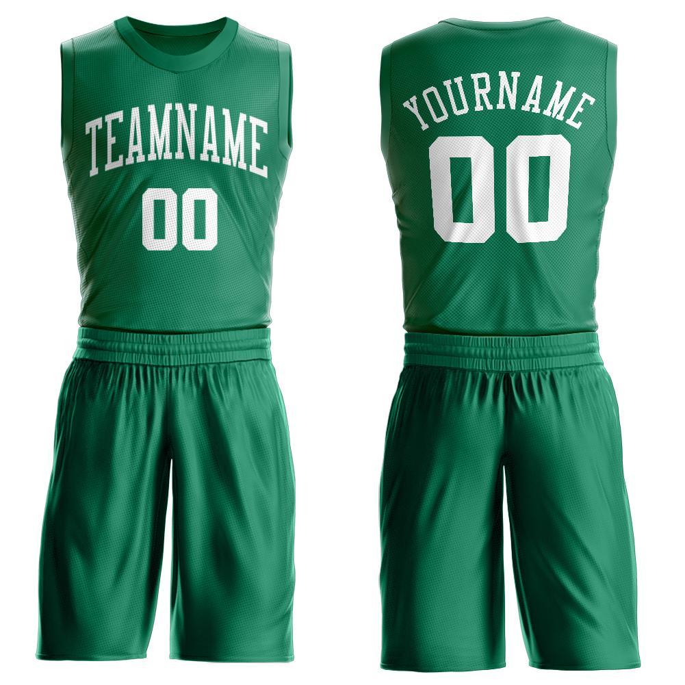 Custom Kelly Green White Round Neck Basketball Uniform Jersey - Main View