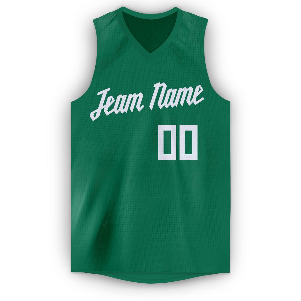 Custom Kelly Green White V-Neck Basketball Jersey view 5