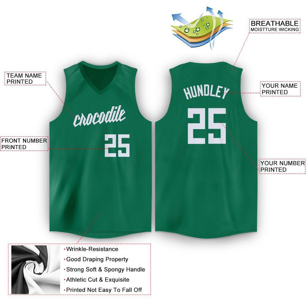 Custom Kelly Green White V-Neck Basketball Jersey view 2