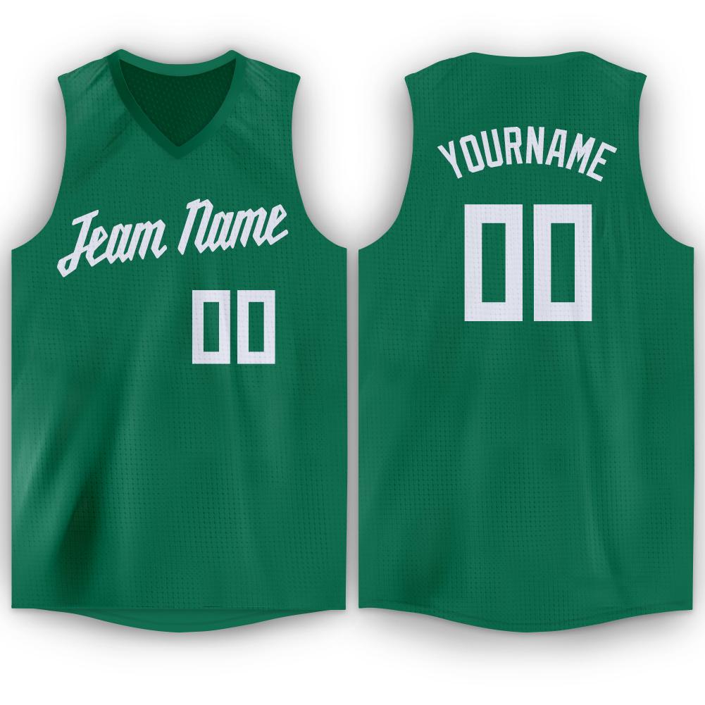 Custom Kelly Green White V-Neck Basketball Jersey - Main View