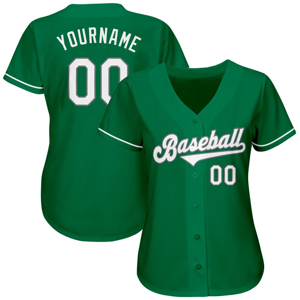 Custom Kelly Green White-Gray Authentic St. Patrick's Day Baseball Jersey view 2