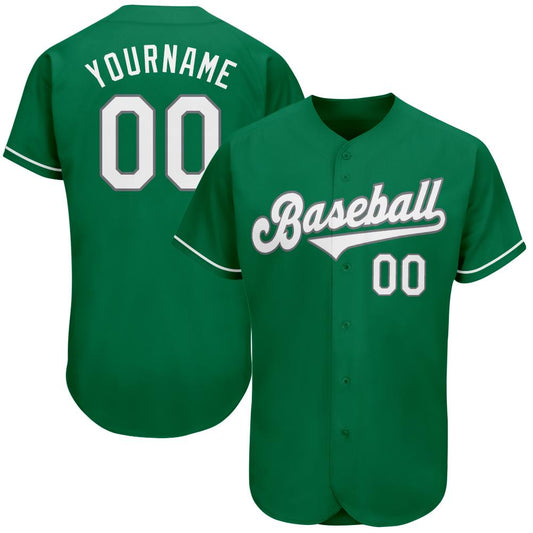 Custom Kelly Green White-Gray Authentic St. Patrick's Day Baseball Jersey - Main View