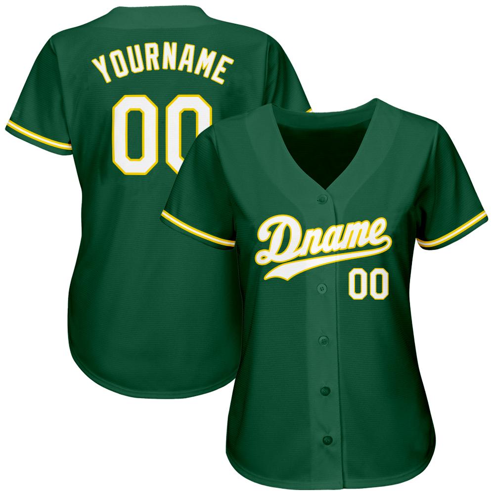 Custom Kelly Green White-Gold Authentic Baseball Jersey view 3
