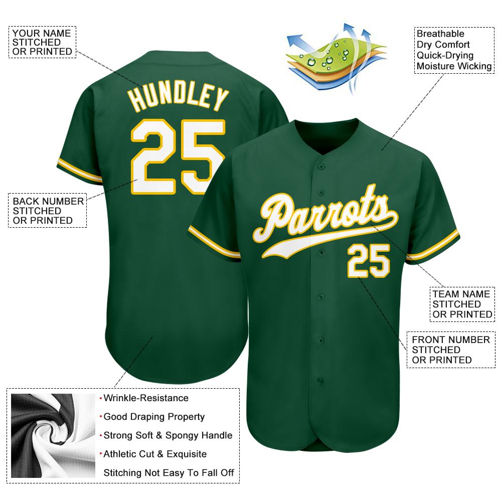 Custom Kelly Green White-Gold Authentic Baseball Jersey view 4